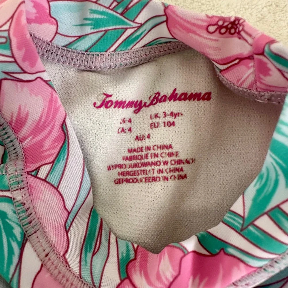 Tommy Bahama Girls Pink Hibiscus Floral Ruffle Rash Guard Top‎ Sz 4